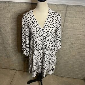 Petal‎ & Pup Motel Dress White Long Sleeve Dalmatian Print Dress Size M/L